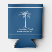 Elegante Blauwe Witte Palmboom Persoonlijk Blikjeskoeler (Voorkant)