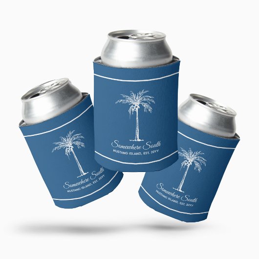 Elegante Blauwe Witte Palmboom Persoonlijk Blikjeskoeler