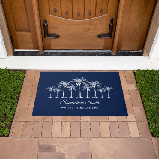 Elegante Blauwe Witte Palmboom Persoonlijk Deurmat (Buiten)