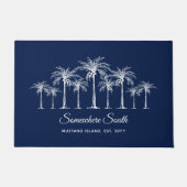 Elegante Blauwe Witte Palmboom Persoonlijk Deurmat (Voorkant)