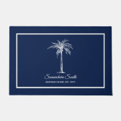 Elegante Blauwe Witte Palmboom Persoonlijk Deurmat (Voorkant)