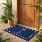 Elegante Blauwe Witte Palmboom Persoonlijk Deurmat