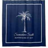 Elegante Blauwe Witte Palmboom Persoonlijk Douchegordijn (Voorkant)