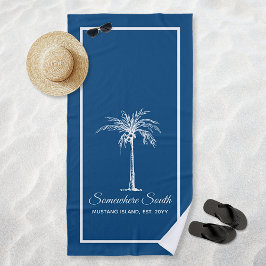 Elegante Blauwe Witte Palmboom Persoonlijk Strandlaken