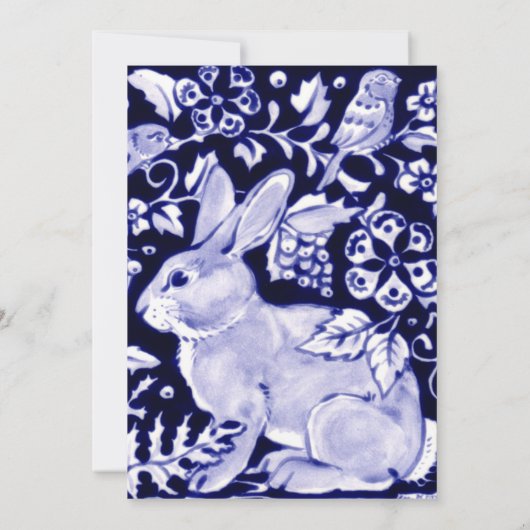 Elegante Blauwe, Witte Pasen Brunch Konijnenvogels Kaart (Achterkant)