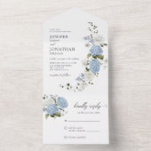 Elegante Blauwe Witte Rozen Bloemstuk All In One Uitnodiging (Binnen)