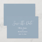 Elegante Blauwe & Witte Script Save The Date (Voorkant / Achterkant)