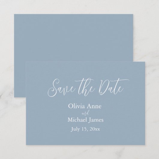 Elegante Blauwe & Witte Script Save The Date (Voorkant / Achterkant)