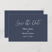 Elegante Blauwe & Witte Script Save The Date (Voorkant / Achterkant)