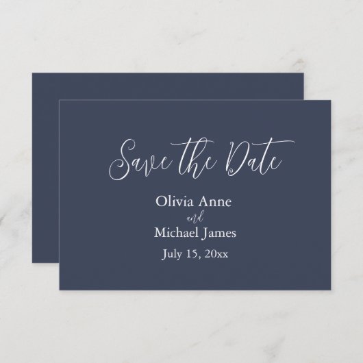 Elegante Blauwe & Witte Script Save The Date (Voorkant / Achterkant)
