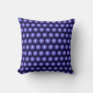 Elegante blauwe & witte stersaffier op marineblauw kussen