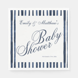 Elegante blauwe witte strepen baby shower servet
