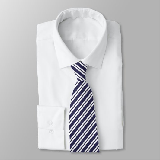 elegante blauwe & witte strepen groomsman trouwfee stropdas (Gebonden)