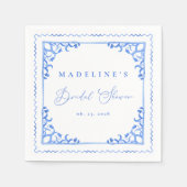 Elegante Blauwe Witte Tegel Bruidsdouche Servet (Voorkant)