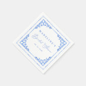 Elegante Blauwe Witte Tegel Bruidsdouche Servet (Hoek)