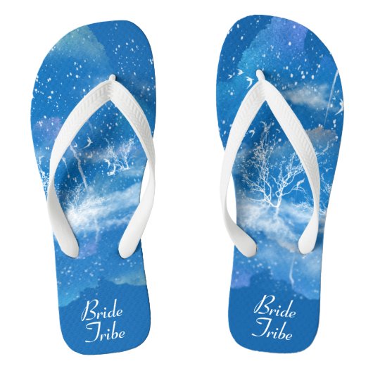 Elegante Blauwe Witte Trouw Bruid Stam Flip Flops (Voetbed)