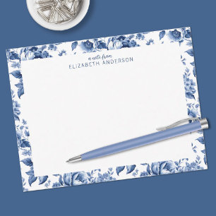 Elegante Blauwe Witte Vintage Roos Bloem Notitiekaartje