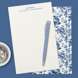 Elegante Blauwe Witte Vintage Roos Bloemmotief Briefpapier