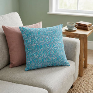Elegante blauwe wolkpatroon worp kussen