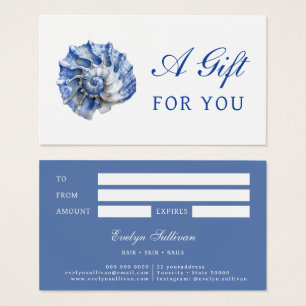 Elegante blauwe zeeschelp logo cadeaubon visitekaartje