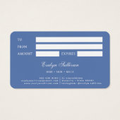 Elegante blauwe zeeschelp logo cadeaubon visitekaartje (Achterkant)