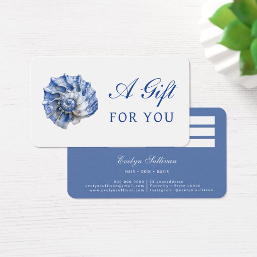 Elegante blauwe zeeschelp logo cadeaubon visitekaartje (Bureau)