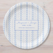 Elegante Blauwe Zeeschelp Zeevaart Kust Bruiloft Papieren Bordje