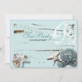 Elegante Blauwe Zeeschelpen Strand bruids theefees Kaart (Voorkant)