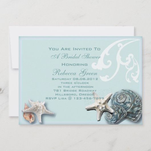 Elegante Blauwe Zeeschelpen Strand bruids theefees Kaart (Achterkant)