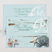 Elegante Blauwe Zeeschelpen Strand bruids theefees Kaart (Voorkant / Achterkant)