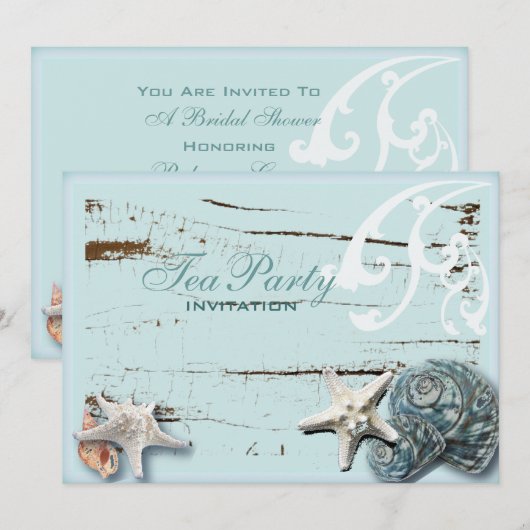Elegante Blauwe Zeeschelpen Strand bruids theefees Kaart (Voorkant / Achterkant)