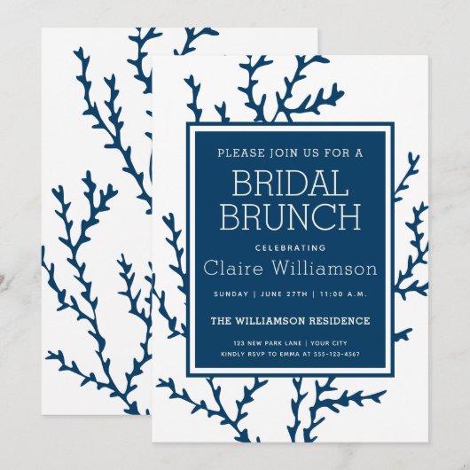 Elegante Blauwe Zeewier - Bruidsbrunch in Kuststij Kaart (Voorkant / Achterkant)