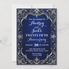 Elegante Blauwe Zilveren 25e Verjaardag Kaart