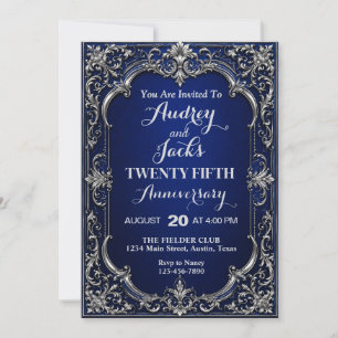 Elegante Blauwe Zilveren 25e Verjaardag Kaart