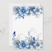 Elegante Blauwe & Zilveren Bloemen Tiara Quinceañe Kaart (Achterkant)