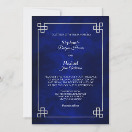 Elegante Blauwe Zilveren Frame Trouw Kaart