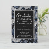 Elegante Blauwe & Zilveren Glitter Agate Afstudere Kaart (Staand voorkant)