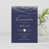 Elegante Blauwe Zilveren Glitter Foto Quinceanera Kaart (Staand voorkant)