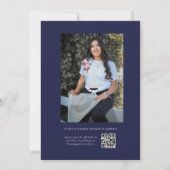 Elegante Blauwe Zilveren Glitter Foto Quinceanera Kaart (Achterkant)