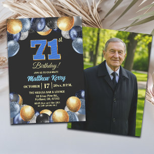 Elegante Blauwe Zilveren Gouden 71e Verjaardagsfot Kaart