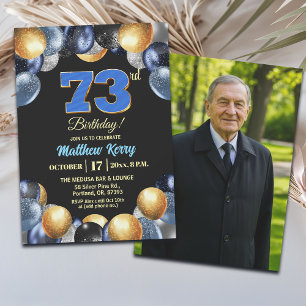 Elegante Blauwe Zilveren Gouden 73e Verjaardagsfot Kaart