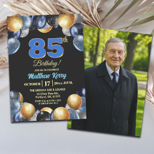 Elegante Blauwe Zilveren Gouden 85e Verjaardagsfot Kaart