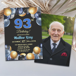 Elegante Blauwe Zilveren Gouden 93e Verjaardagsfot Kaart