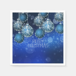Elegante Blauwe & Zilveren Kerstballen Kerst Servet