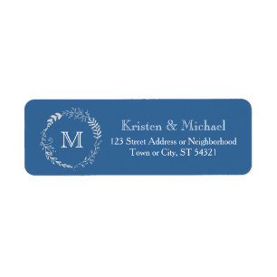 Elegante Blauwe & Zilveren Krans Monochromatische Etiket