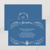 Elegante Blauwe & Zilveren Krans Monochromatische Informatiekaartje (Voorkant / Achterkant)