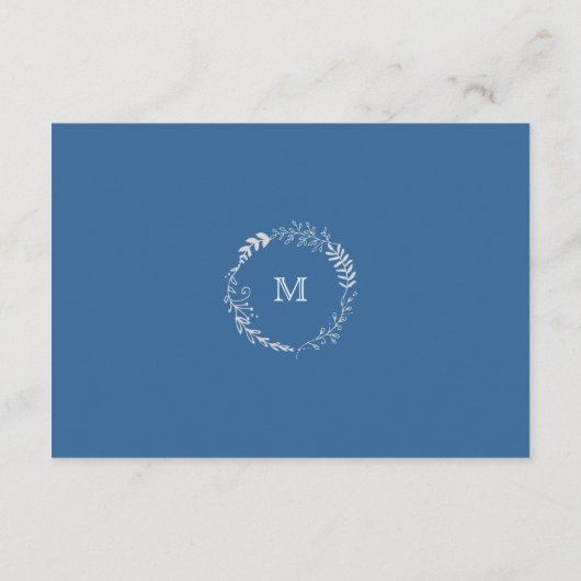 Elegante Blauwe & Zilveren Krans Monochromatische Informatiekaartje (Achterkant)