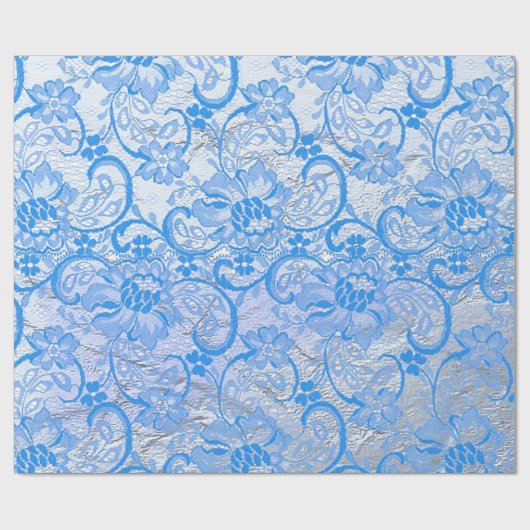 Elegante Blauwe Zilveren Paisley Bloemen Cadeaupapier (Vlak)