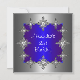 Elegante blauwe zilveren sierlijst verjaardag kaart