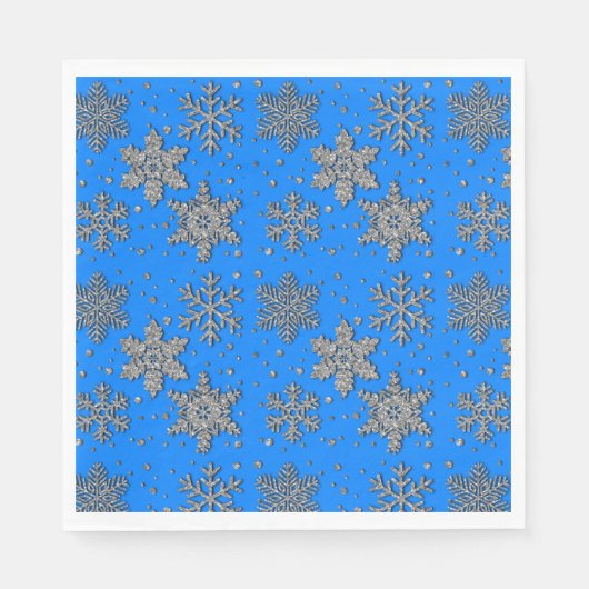 Elegante blauwe zilveren sneeuwvlokken servet (Voorkant)